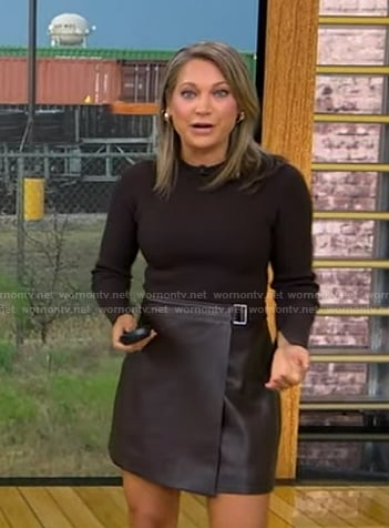 Ginger’s brown leather wrap skirt on Good Morning America