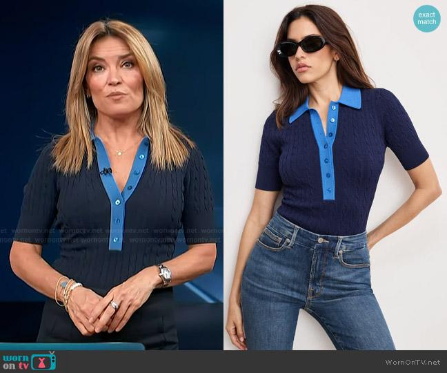 Good American Cable Knit Thong Bodysuit in Midnight002 worn by Kit Hoover on Access Hollywood