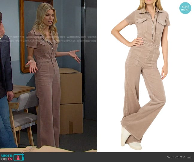 Good American Fit For Success Corduroy Palazzo Jumpsuit in Flax001 worn by Catherina Greene (AnnaLynne McCord) on Days of our Lives