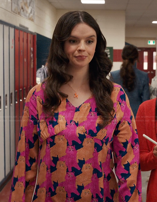 Grace’s pink cat print dress on My Life with the Walter Boys