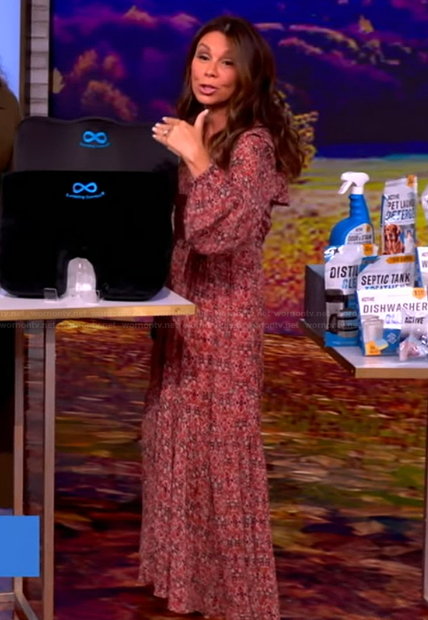 Gretta Monahan’s red floral print dress on The View