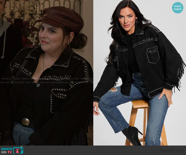 Guess Angelica Faux-Suede Studded Fringe Jacket