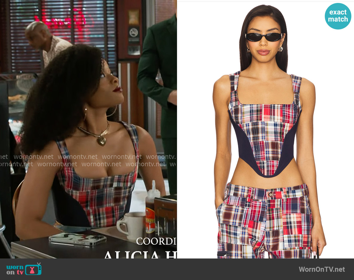 Guizio Mina Patchwork Corset worn by Eva Thomas (Ambyr Michelle) on Beyond the Gates