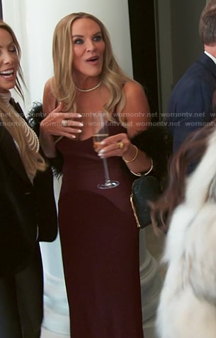Heather’s burgundy mesh panel dress on The Real Housewives of Salt Lake City