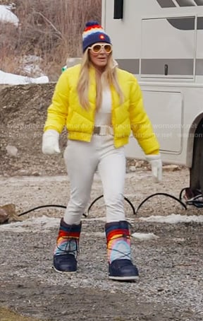 Heather’s multicolor beanie and rainbow boots on The Real Housewives of Salt Lake City