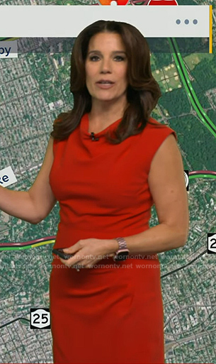 Heather’s red cowl neck dress on Good Morning America