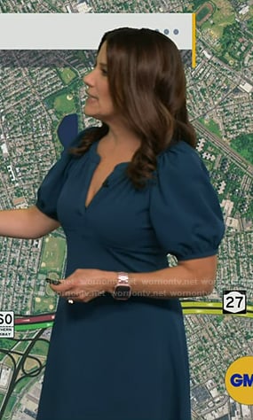 Heather’s teal blue puff sleeve dress on Good Morning America