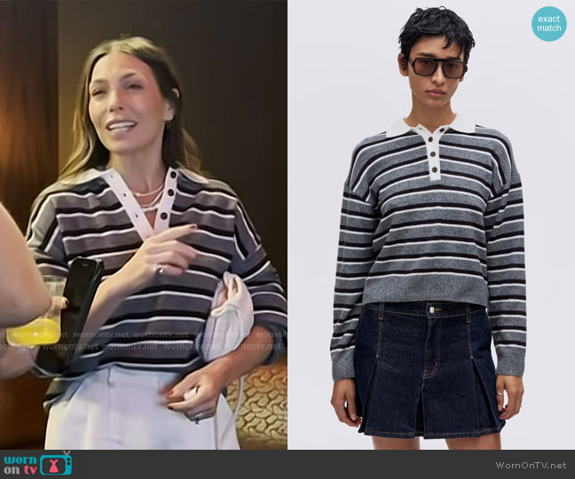 H&M Oversized Polo Jumper in Grey marl/Striped worn by Melissa Garcia on Today