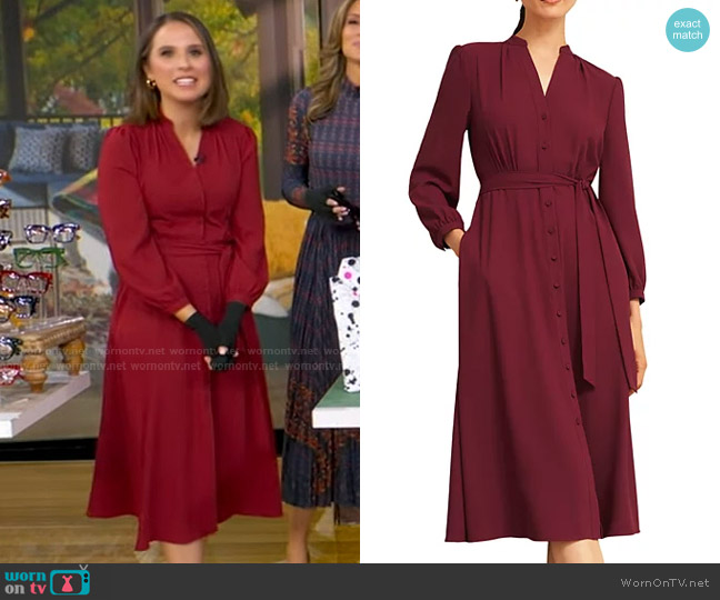 Hobbs Peony Dress in Beryl Red worn by Elizabeth Schulze on Good Morning America
