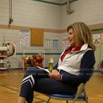 Hoda’s navy colorblock jacket and leggings on Today