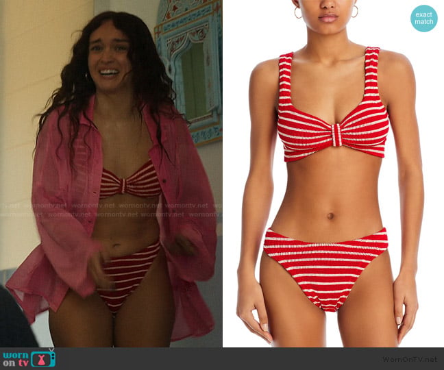 Hunza G Bonnie Crinkle Bikini Top & Bottoms Set worn by Cherry Laine (Olivia Cooke) on The Girlfriend