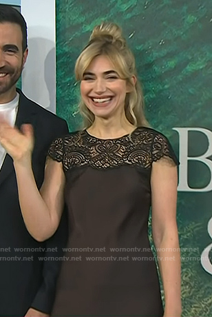 Imogen Poots’s brown lace panel dress on Today