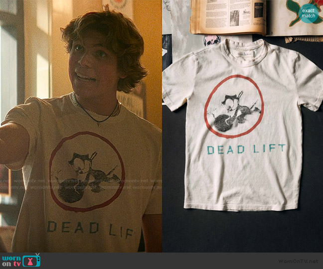 Imogene + Willie Dead Lift Tee worn by Charlie Cooper (William Lipton) on The Runarounds