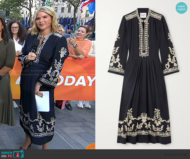 Isabel Marant Etoile Embroidered pleated crepe midi dress worn by Jenna Bush Hager on Today