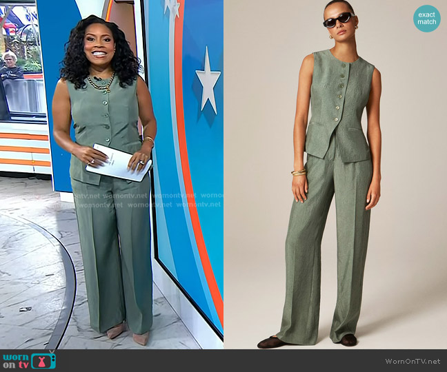 J. Crew Essential Cutaway Vest Top in Pale Cypress worn by Sheinelle Jones on Today