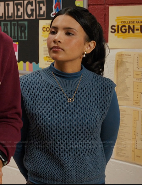 Jackie’s blue knit sweater vest on My Life with the Walter Boys