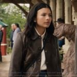 Jackie’s brown leather jacket on My Life with the Walter Boys Jackie’s brown leather jacket on My Life with the Walter Boys