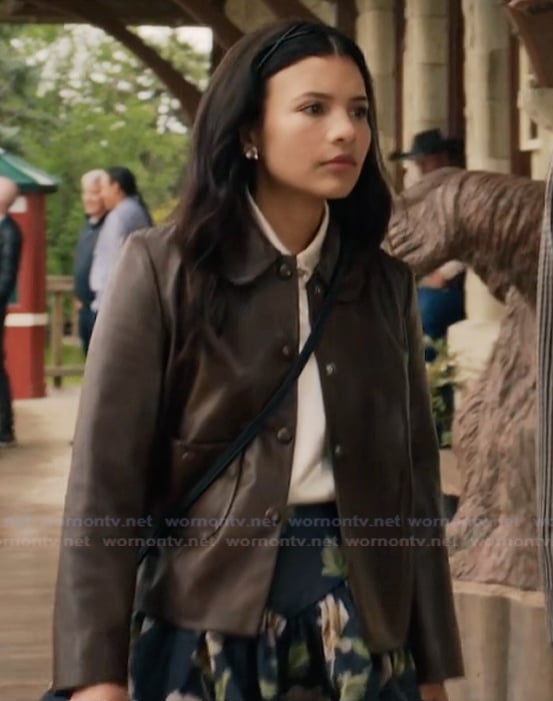 Jackie's brown leather jacket on My Life with the Walter Boys