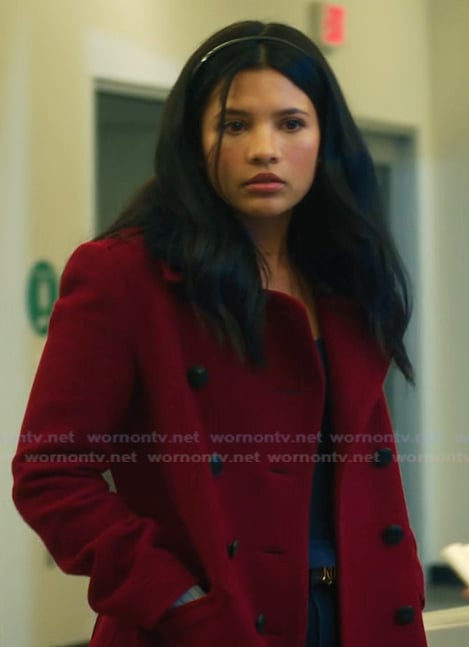 Jackie's red double breasted coat on My Life with the Walter Boys
