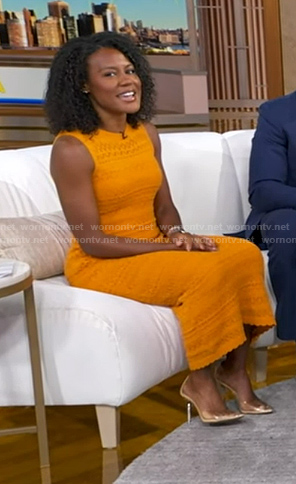 Janai’s orange crochet sleeveless dress on Good Morning America
