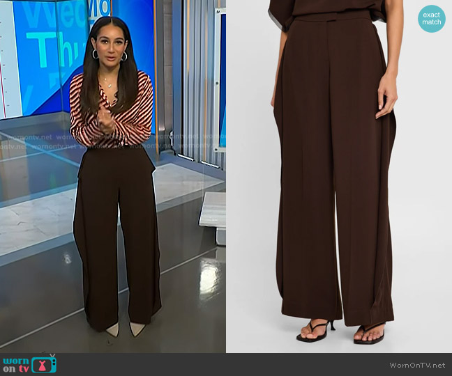 Jason Wu Collection Wide Leg Crepe Pants With Side Extens in Bark worn by Morgan Radford on NBC News Daily