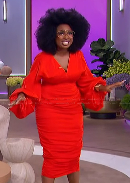 Jennifer’s red puff sleeve dress on The Jennifer Hudson Show