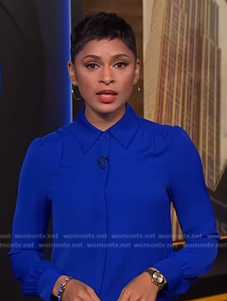 Jericka’s blue blouse on CBS Evening News