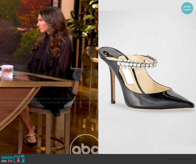 Jimmy Choo Bing 100 Embellished High Heel Mules worn by Alyssa Farah Griffin on The View