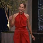 Joanne Froggatt’s red halter top and pants on Live with Kelly and Mark