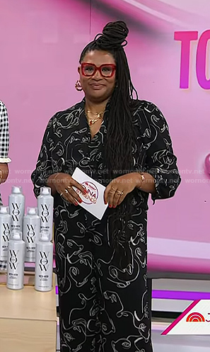Julee Wilson’s black face print shirt and pants on Today