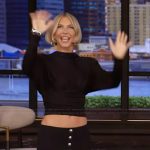 Julianne Hough’s black button mini skirt on Live with Kelly and Mark