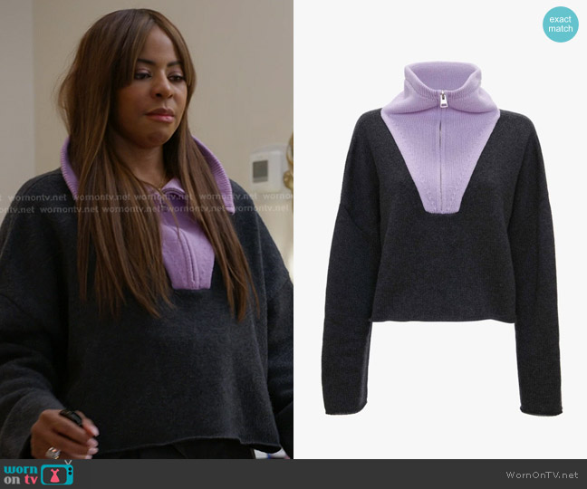JW Anderson Cropped Funnel Neck Zip Jumper worn by Mary Cosby on The Real Housewives of Salt Lake City