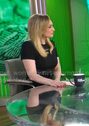 Kelly O’Grady’s black dress with leather belt on CBS Mornings