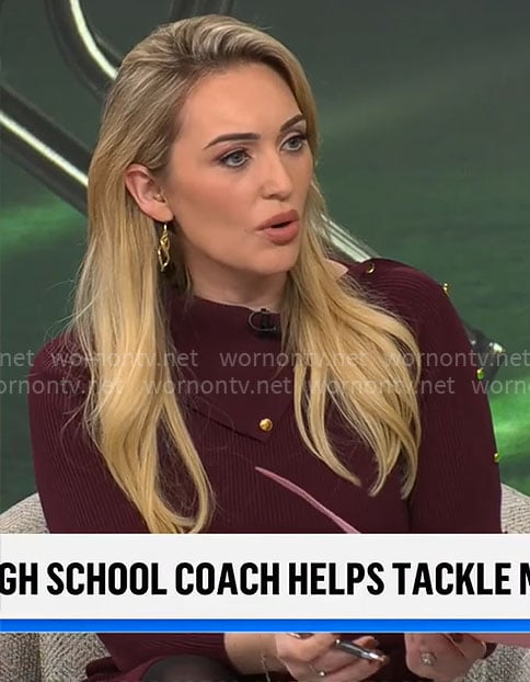 Kelly O’Grady’s purple knit dress with buttons on CBS Mornings
