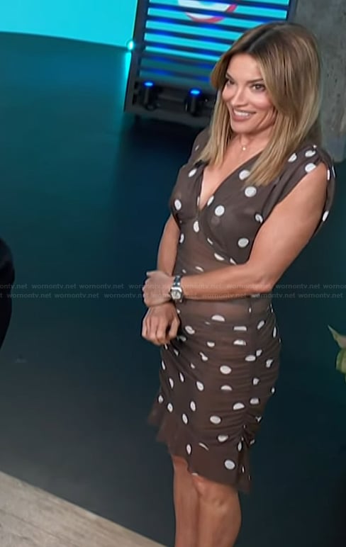 Kit’s brown polka dot sheer dress on Access Hollywood
