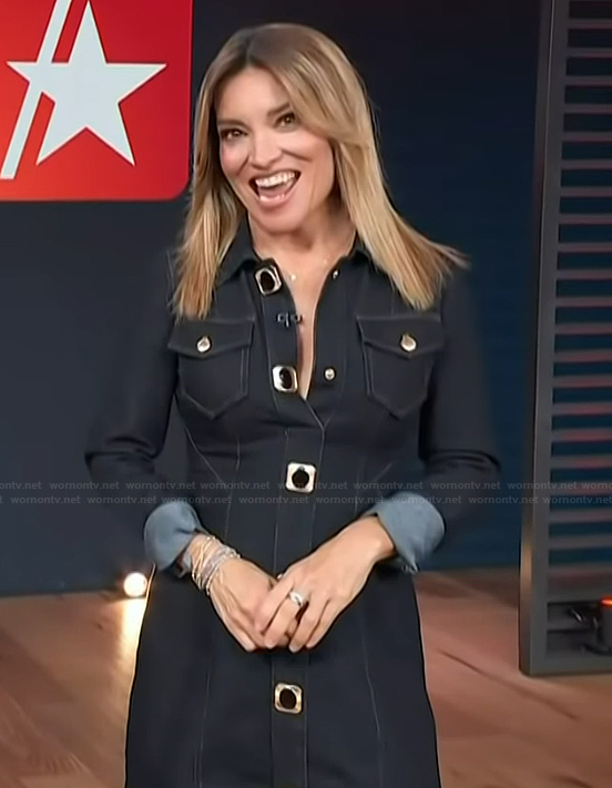 Kit’s denim button front dress on Access Hollywood