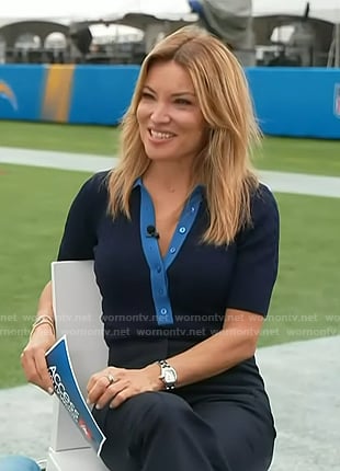 Kit’s navy cable knit polo on Access Hollywood