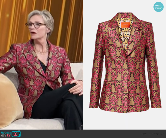 LA DoubleJ 24/7 cotton jacquard blazer worn by Jane Lynch on Access Hollywood