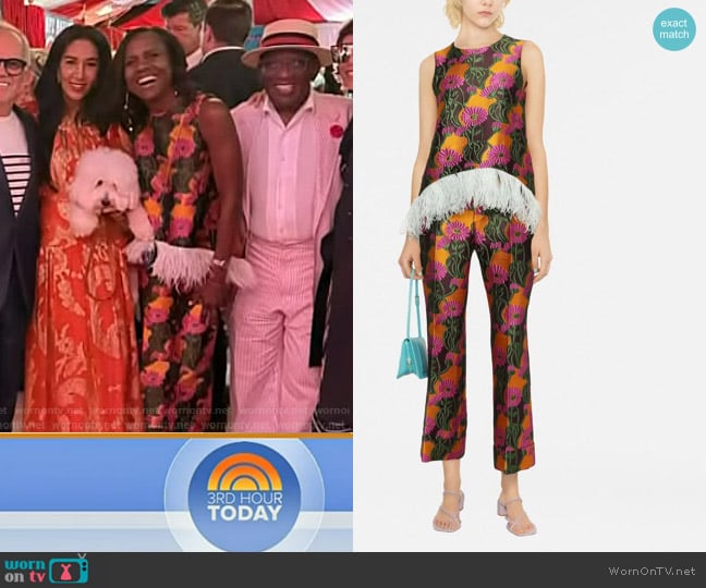 La DoubleJ La Scala Feather Trim Top in Orange Gerber worn by Deborah Roberts on Today
