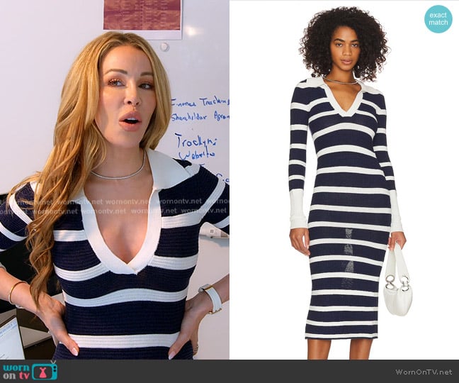 L'Academie Arlie Striped Midi Knit Dress in Navy & Whtie worn by Lisa Hochstein (Lisa Hochstein) on The Real Housewives of Miami