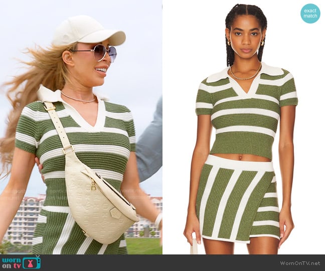 L'Academie Drea Striped Knit Mini Skirt in Green & Ivory worn by Lisa Hochstein (Lisa Hochstein) on The Real Housewives of Miami