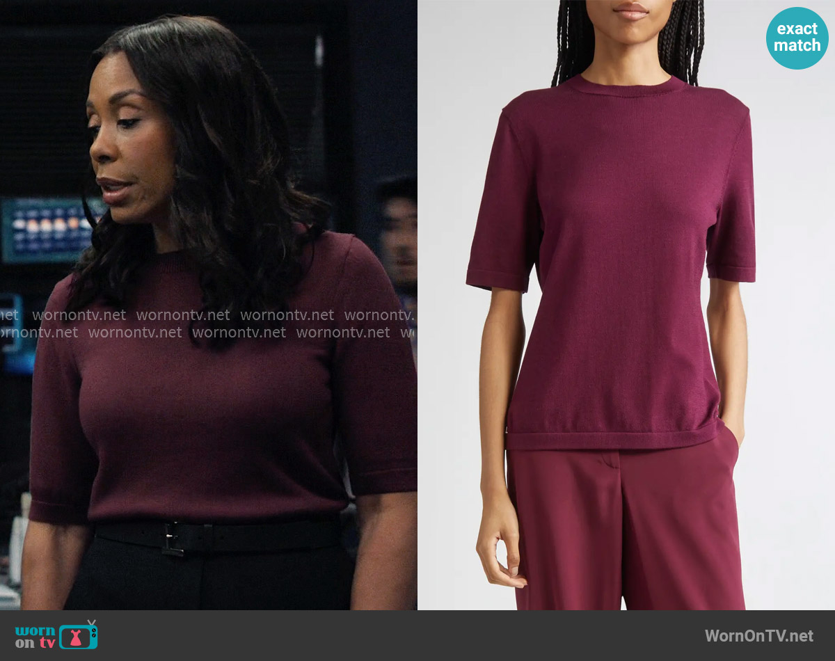 Lafayette 148 New York Cotton & Silk Sweater in Violet Ash worn by Mia Jordan (Karen Pittman) on The Morning Show