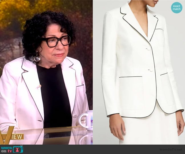 Lafayette 148 New York Glove Piped Lambskin Leather Blazer worn by Sonia Sotomayor on The View