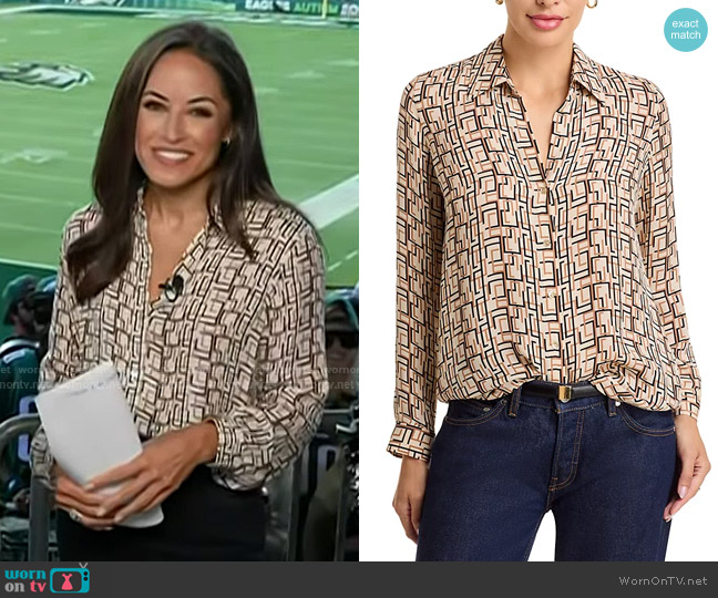 L'Agence Nina Silk Printed Blouse in Ecru Multi Geo Print worn by Kaylee Hartung on Today