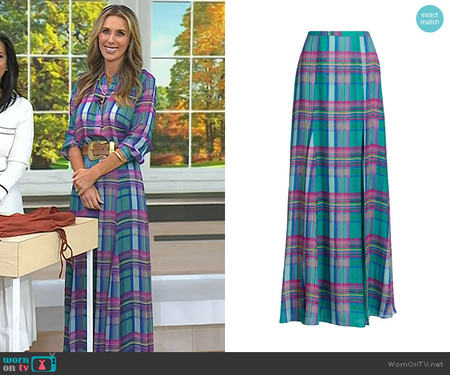 L'Agence Patrica Full Maxi Skirt in Multi Colorful Plaid worn by Sarah Eggenberger on Today