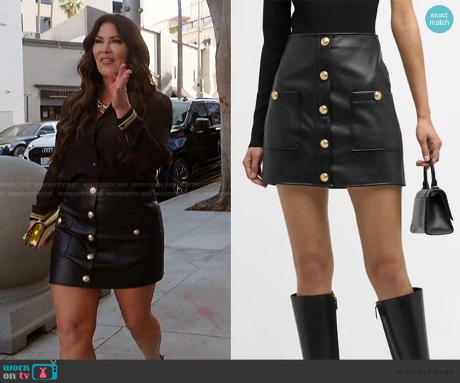 L'Agence Truman Faux Leather Mini Skirt worn by Emily Simpson on The Real Housewives of Orange County