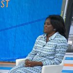 Dr. Angela Lamb’s blue geometric print shirtdress on Today