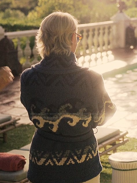 Laura’s blue knit cardigan on The Girlfriend