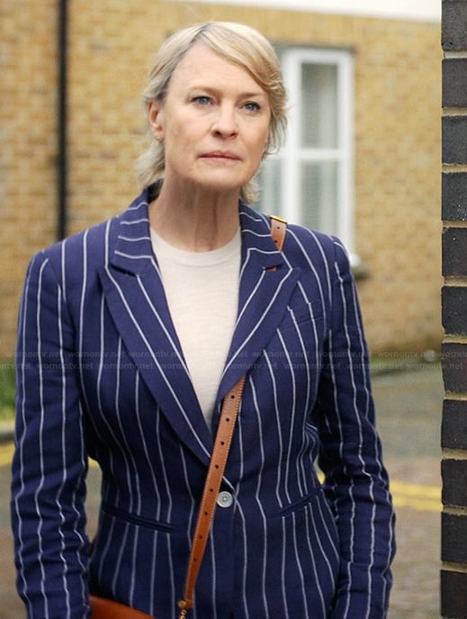 Laura’s blue pinstripe blazer on The Girlfriend