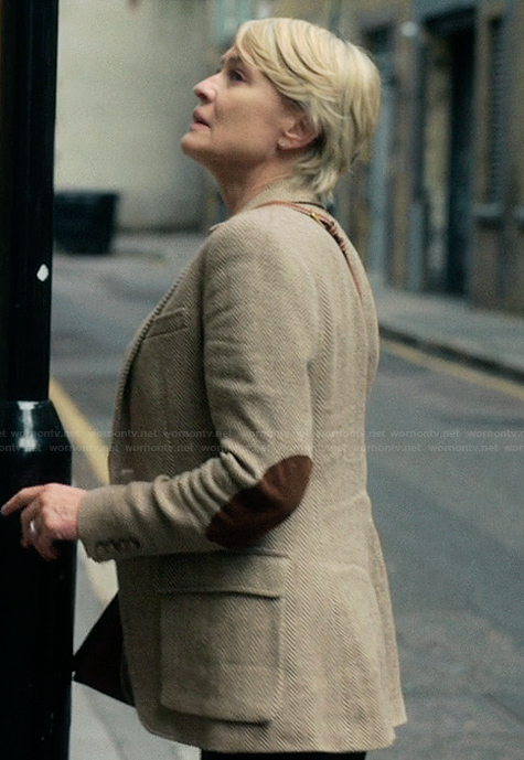 Laura’s herringbone elbow patch blazer on The Girlfriend